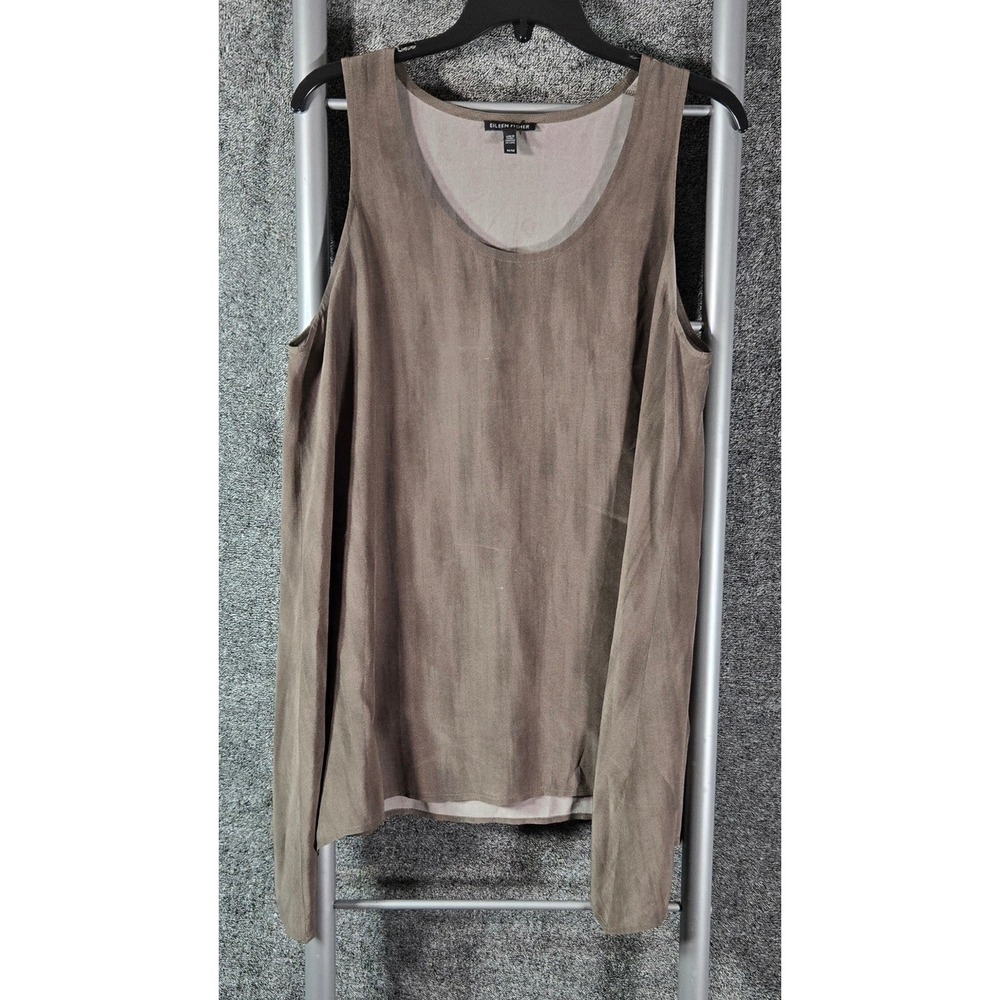 Eileen Fisher Womens Medium Taupe Brown 100% Silk Sleeveless Scoop Neck Tank Top